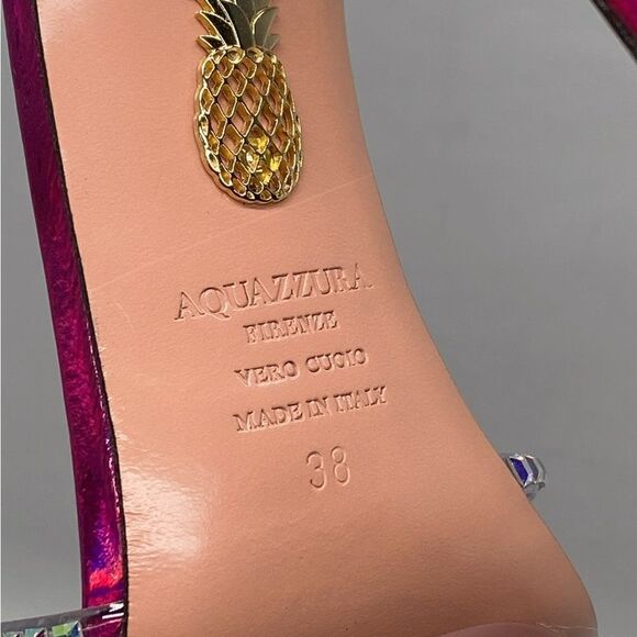 Aquazzura Dance Plexi 105 embellished PVC and iridescent leather sandals size 38 - Picture 15 of 15